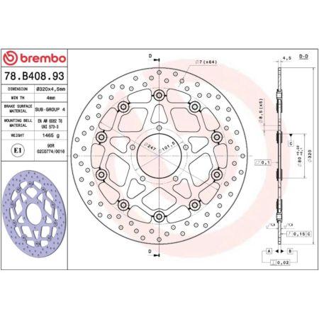 Tarcza hamulcowa BREMBO ORO MV AGUSTA 9.5 950