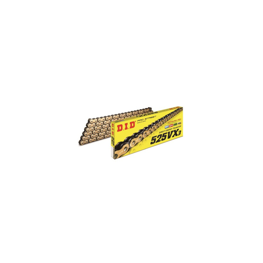 Łańcuch DID 525 VX3 118 x-ring złoty zakuwka